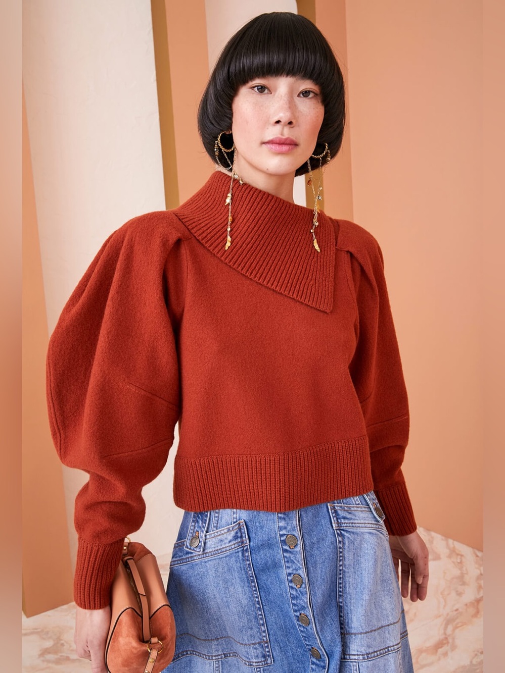 Ulla Johnson Riley Pullover Sumac Merino Wool Puff Sleeve Sweater S